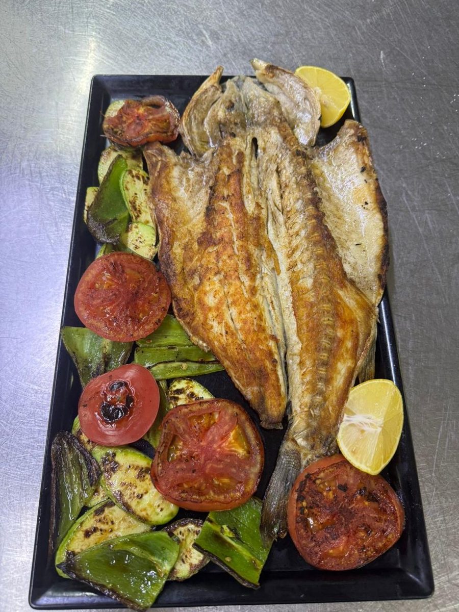 Grilled fish with grilled vegetables